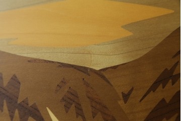 中古　最高級　枠総欅(ケヤキ)材　木象嵌作家　朴木立堂　立山に雷鳥図の衝立　定価推定約150万円　(R-084941)