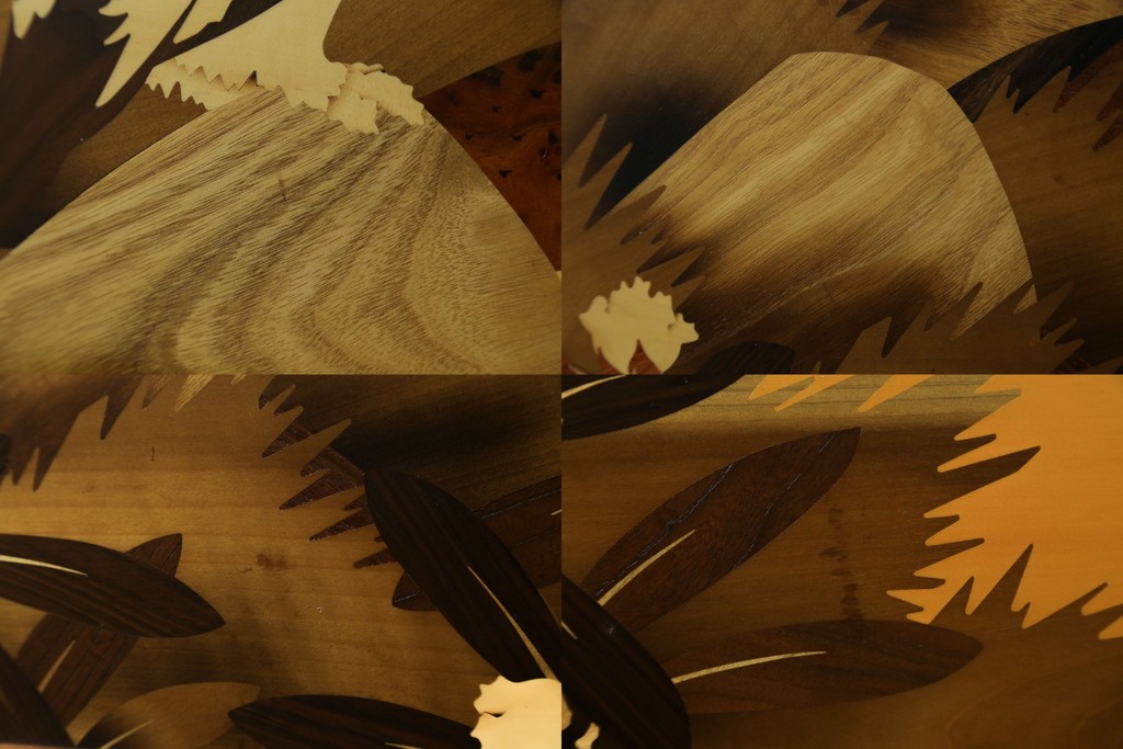 中古　最高級　枠総欅(ケヤキ)材　木象嵌作家　朴木立堂　立山に雷鳥図の衝立　定価推定約150万円　(R-084941)