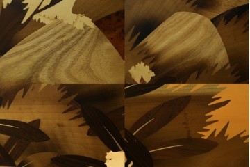 中古　最高級　枠総欅(ケヤキ)材　木象嵌作家　朴木立堂　立山に雷鳥図の衝立　定価推定約150万円　(R-084941)