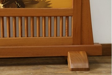 中古　最高級　枠総欅(ケヤキ)材　木象嵌作家　朴木立堂　立山に雷鳥図の衝立　定価推定約150万円　(R-084941)