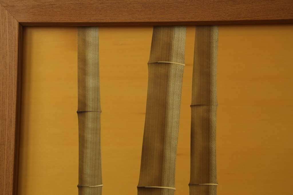 中古　最高級　枠総欅(ケヤキ)材　木象嵌作家　朴木立堂　立山に雷鳥図の衝立　定価推定約150万円　(R-084941)