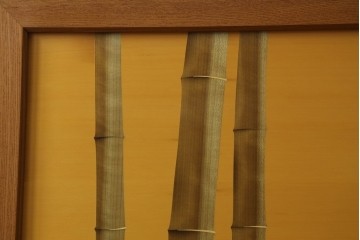 中古　最高級　枠総欅(ケヤキ)材　木象嵌作家　朴木立堂　立山に雷鳥図の衝立　定価推定約150万円　(R-084941)