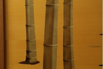 中古　最高級　枠総欅(ケヤキ)材　木象嵌作家　朴木立堂　立山に雷鳥図の衝立　定価推定約150万円　(R-084941)