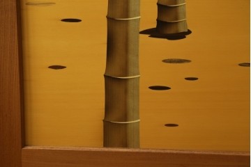 中古　最高級　枠総欅(ケヤキ)材　木象嵌作家　朴木立堂　立山に雷鳥図の衝立　定価推定約150万円　(R-084941)