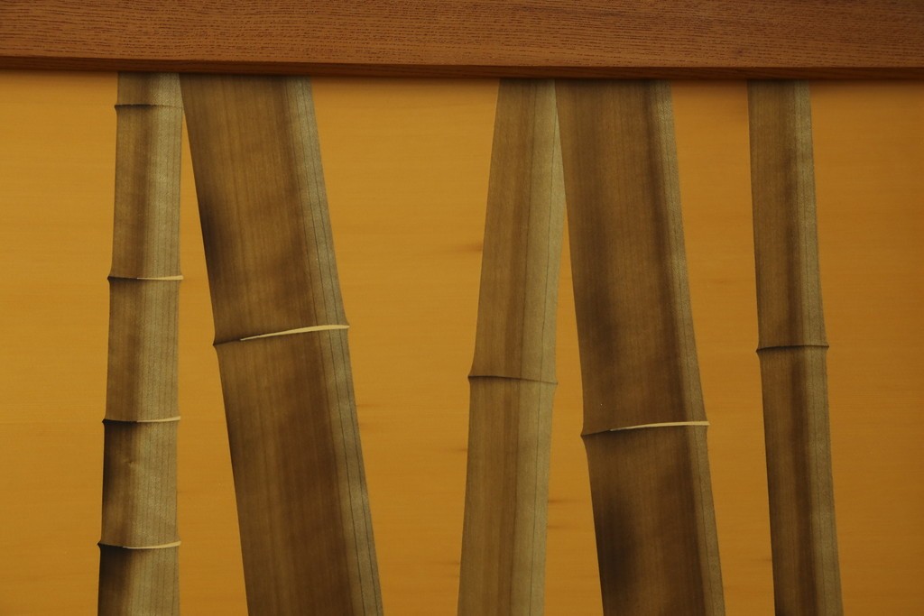 中古　最高級　枠総欅(ケヤキ)材　木象嵌作家　朴木立堂　立山に雷鳥図の衝立　定価推定約150万円　(R-084941)