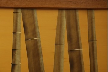 中古　最高級　枠総欅(ケヤキ)材　木象嵌作家　朴木立堂　立山に雷鳥図の衝立　定価推定約150万円　(R-084941)