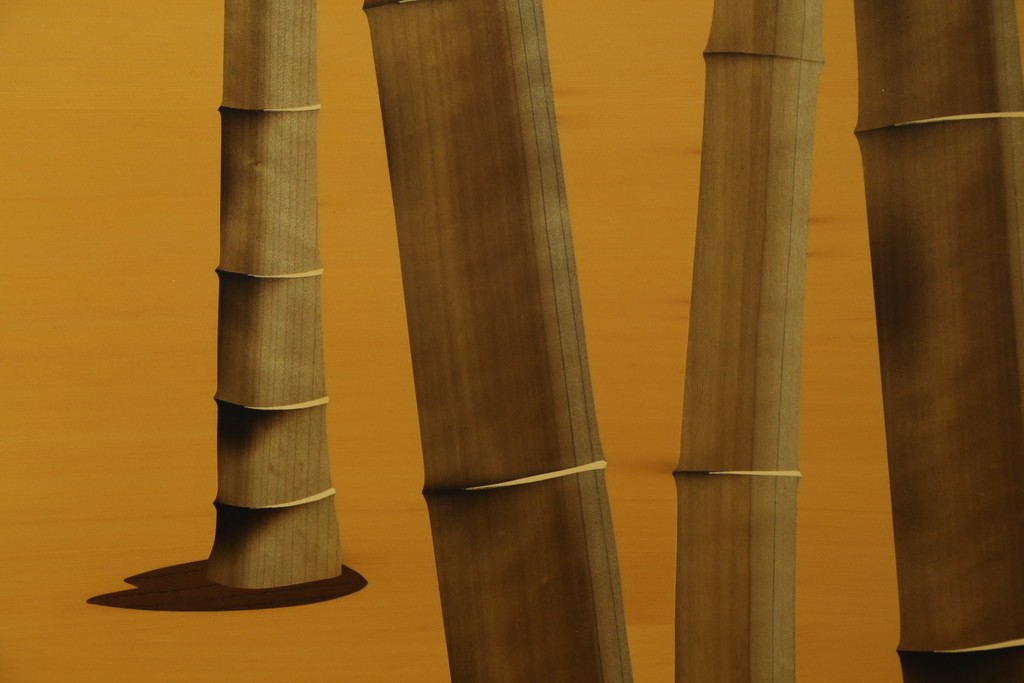 中古　最高級　枠総欅(ケヤキ)材　木象嵌作家　朴木立堂　立山に雷鳥図の衝立　定価推定約150万円　(R-084941)