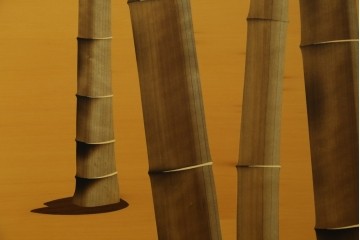 中古　最高級　枠総欅(ケヤキ)材　木象嵌作家　朴木立堂　立山に雷鳥図の衝立　定価推定約150万円　(R-084941)