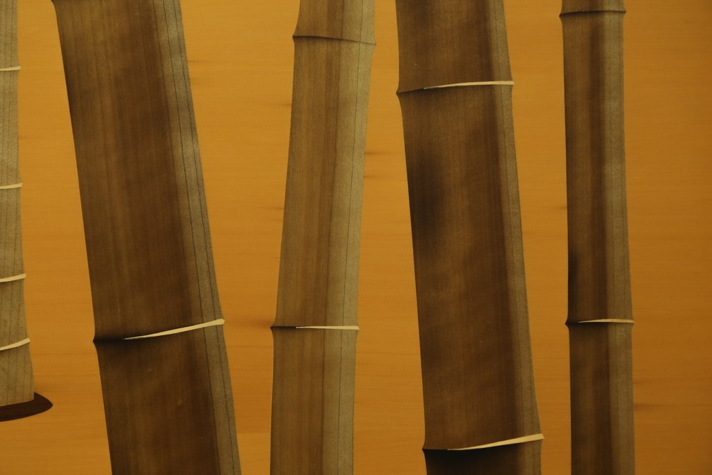 中古　最高級　枠総欅(ケヤキ)材　木象嵌作家　朴木立堂　立山に雷鳥図の衝立　定価推定約150万円　(R-084941)