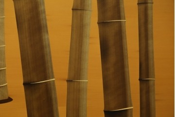 中古　最高級　枠総欅(ケヤキ)材　木象嵌作家　朴木立堂　立山に雷鳥図の衝立　定価推定約150万円　(R-084941)