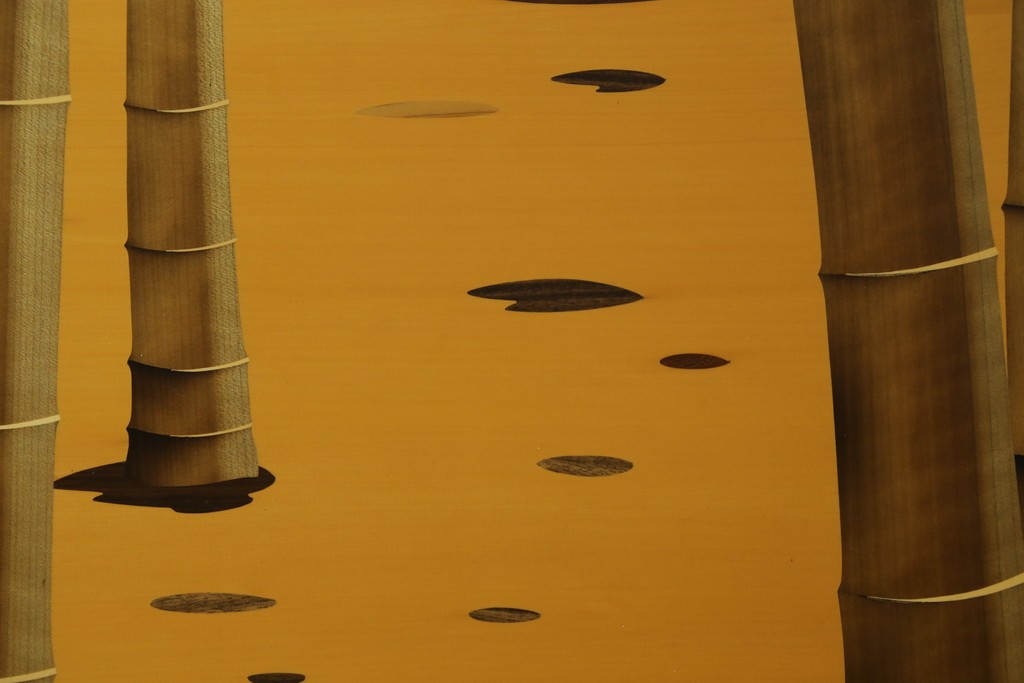 中古　最高級　枠総欅(ケヤキ)材　木象嵌作家　朴木立堂　立山に雷鳥図の衝立　定価推定約150万円　(R-084941)