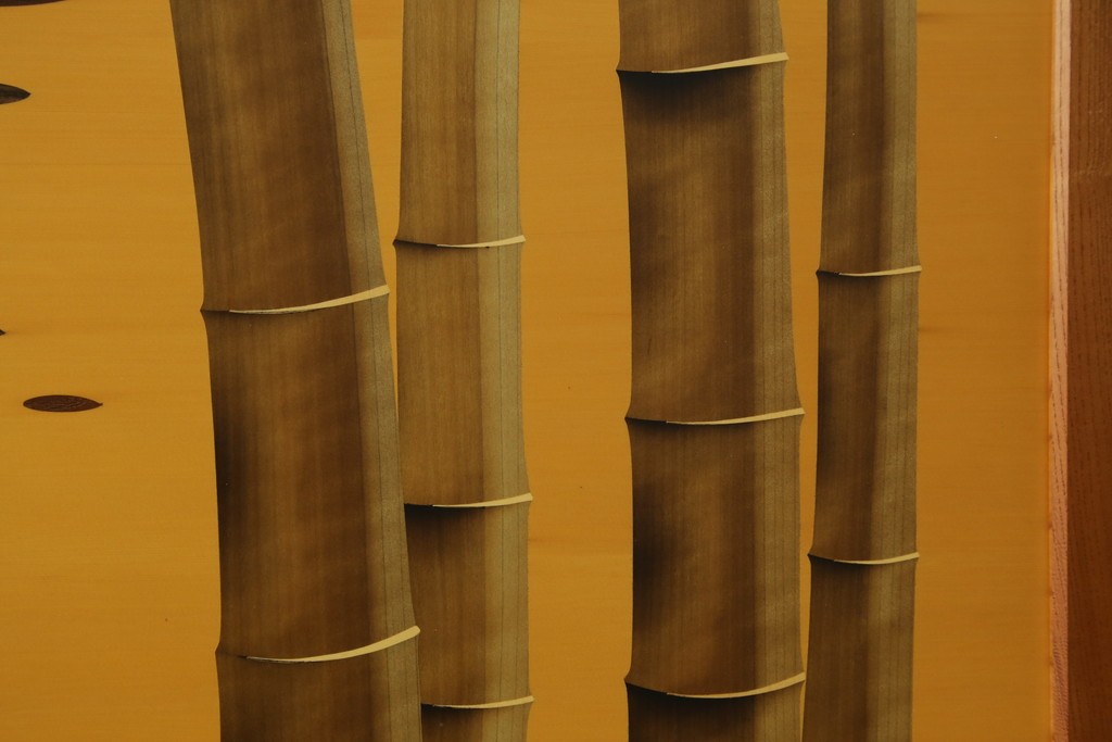 中古　最高級　枠総欅(ケヤキ)材　木象嵌作家　朴木立堂　立山に雷鳥図の衝立　定価推定約150万円　(R-084941)