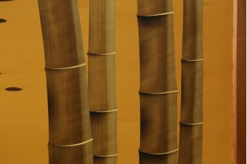 中古　最高級　枠総欅(ケヤキ)材　木象嵌作家　朴木立堂　立山に雷鳥図の衝立　定価推定約150万円　(R-084941)