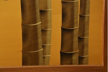 中古　最高級　枠総欅(ケヤキ)材　木象嵌作家　朴木立堂　立山に雷鳥図の衝立　定価推定約150万円　(R-084941)