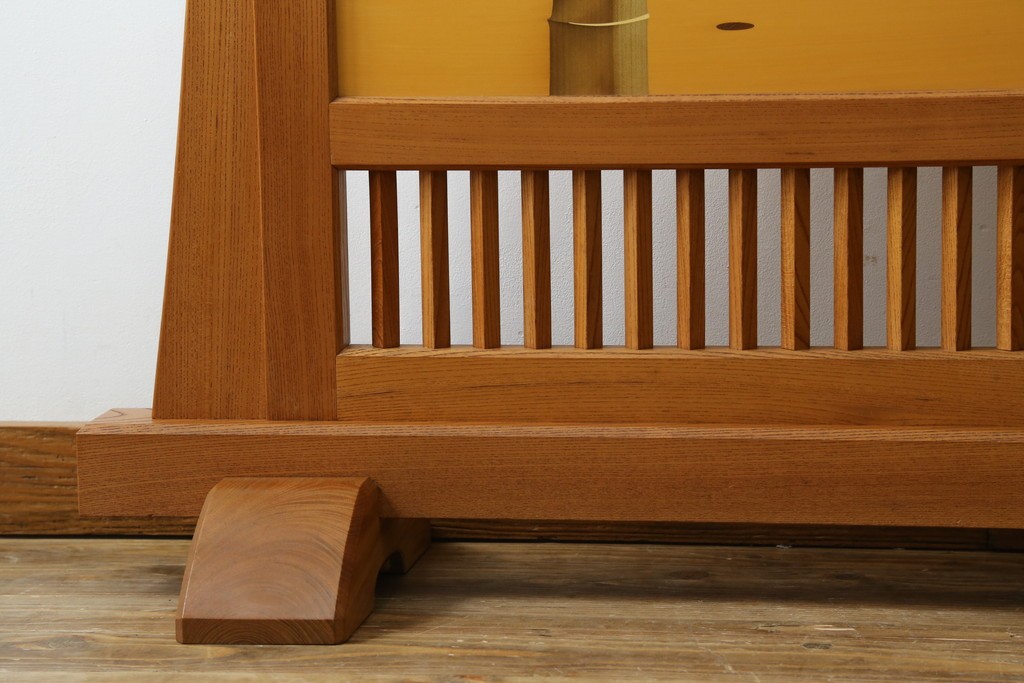 中古　最高級　枠総欅(ケヤキ)材　木象嵌作家　朴木立堂　立山に雷鳥図の衝立　定価推定約150万円　(R-084941)