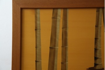 中古　最高級　枠総欅(ケヤキ)材　木象嵌作家　朴木立堂　立山に雷鳥図の衝立　定価推定約150万円相当　(R-084941)