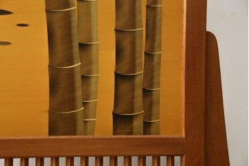 中古　最高級　枠総欅(ケヤキ)材　木象嵌作家　朴木立堂　立山に雷鳥図の衝立　定価推定約150万円相当　(R-084941)