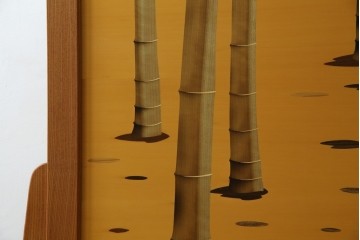 中古　最高級　枠総欅(ケヤキ)材　木象嵌作家　朴木立堂　立山に雷鳥図の衝立　定価推定約150万円相当　(R-084941)