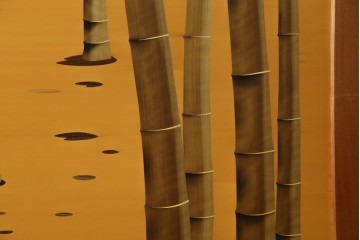 中古　最高級　枠総欅(ケヤキ)材　木象嵌作家　朴木立堂　立山に雷鳥図の衝立　定価推定約150万円相当　(R-084941)