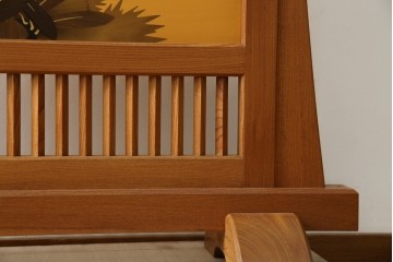 中古　最高級　枠総欅(ケヤキ)材　木象嵌作家　朴木立堂　立山に雷鳥図の衝立　定価推定約150万円相当　(R-084941)