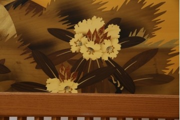 中古　最高級　枠総欅(ケヤキ)材　木象嵌作家　朴木立堂　立山に雷鳥図の衝立　定価推定約150万円相当　(R-084941)