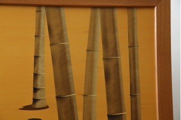 中古　最高級　枠総欅(ケヤキ)材　木象嵌作家　朴木立堂　立山に雷鳥図の衝立　定価推定約150万円相当　(R-084941)