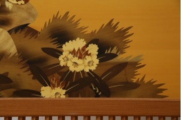 中古　最高級　枠総欅(ケヤキ)材　木象嵌作家　朴木立堂　立山に雷鳥図の衝立　定価推定約150万円相当　(R-084941)