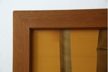 中古　最高級　枠総欅(ケヤキ)材　木象嵌作家　朴木立堂　立山に雷鳥図の衝立　定価推定約150万円相当　(R-084941)