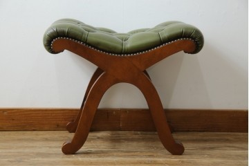 中古　超美品!!　スペイン製　バロッサバレンティ(VARO,S.A. VALENTI)　本革(レザー)　クラシカルな空間演出に活躍するオットマン　定価約16万2千円相当　(R-084942)