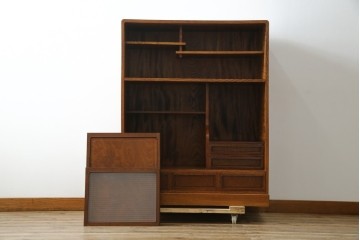 和製ヴィンテージ　上手物　総欅材　上杢が映える漆塗りの指物工芸茶箪笥　(R-084945)