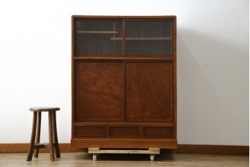 和製ヴィンテージ　上手物　総欅材　上杢が映える漆塗りの指物工芸茶箪笥　(R-084945)