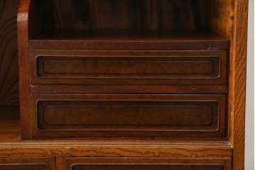 和製ヴィンテージ　上手物　総欅材　上杢が映える漆塗りの指物工芸茶箪笥　(R-084945)