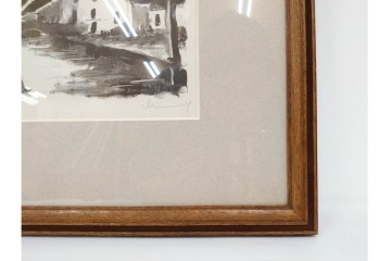 真作　直筆サイン入り　1876～1958年モーリス・ド・ヴラマンク作　リトグラフ　「風景」　外箱付き　(R-084959)