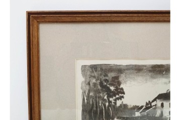 真作　直筆サイン入り　1876～1958年モーリス・ド・ヴラマンク作　リトグラフ　「風景」　外箱付き　(R-084959)