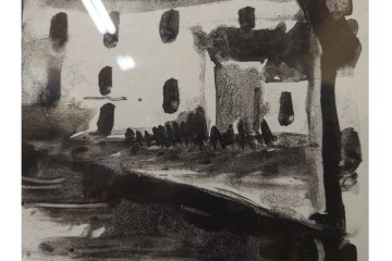 真作　直筆サイン入り　1876～1958年モーリス・ド・ヴラマンク作　リトグラフ　「風景」　外箱付き　(R-084959)