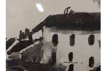 真作　直筆サイン入り　1876～1958年モーリス・ド・ヴラマンク作　リトグラフ　「風景」　外箱付き　(R-084959)