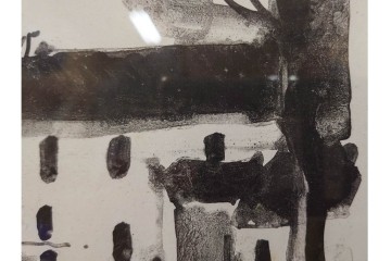 真作　直筆サイン入り　1876～1958年モーリス・ド・ヴラマンク作　リトグラフ　「風景」　外箱付き　(R-084959)