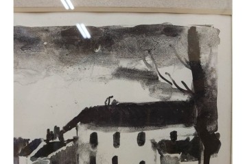 真作　直筆サイン入り　1876～1958年モーリス・ド・ヴラマンク作　リトグラフ　「風景」　外箱付き　(R-084959)