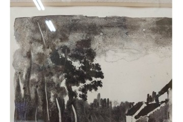 真作　直筆サイン入り　1876～1958年モーリス・ド・ヴラマンク作　リトグラフ　「風景」　外箱付き　(R-084959)