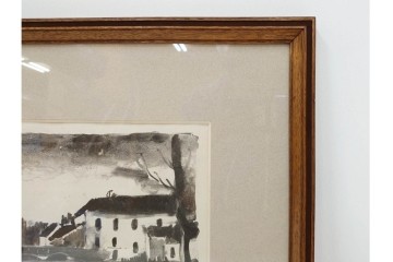 真作　直筆サイン入り　1876～1958年モーリス・ド・ヴラマンク作　リトグラフ　「風景」　外箱付き　(R-084959)