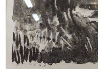 真作　直筆サイン入り　1876～1958年モーリス・ド・ヴラマンク作　リトグラフ　「風景」　外箱付き　(R-084959)