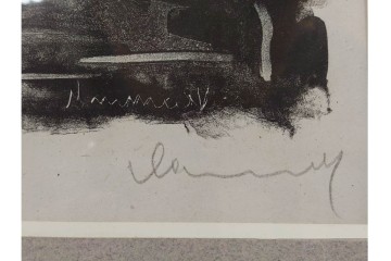 真作　直筆サイン入り　1876～1958年モーリス・ド・ヴラマンク作　リトグラフ　「風景」　外箱付き　(R-084959)