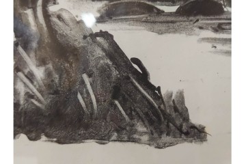 真作　直筆サイン入り　1876～1958年モーリス・ド・ヴラマンク作　リトグラフ　「風景」　外箱付き　(R-084959)