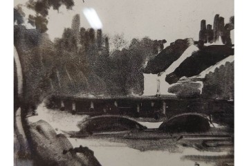 真作　直筆サイン入り　1876～1958年モーリス・ド・ヴラマンク作　リトグラフ　「風景」　外箱付き　(R-084959)