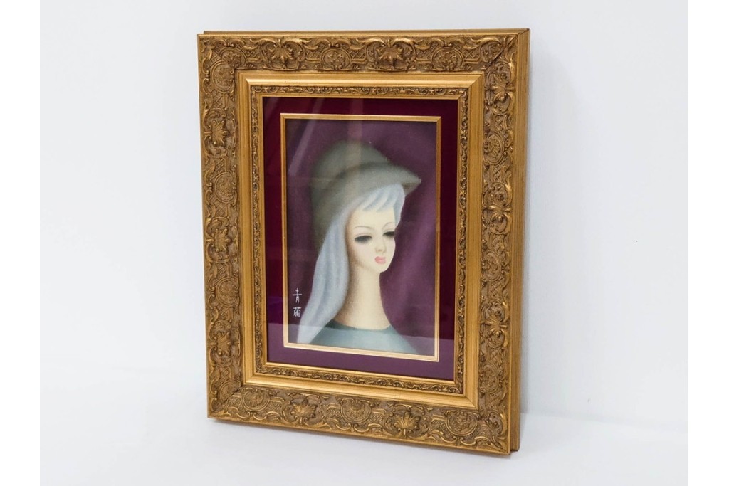 真作　サイン入り　東郷青児の内弟子 久下塚青蘭(東郷青蘭)　SMサイズ　女性像の油彩絵画　(R-084961)