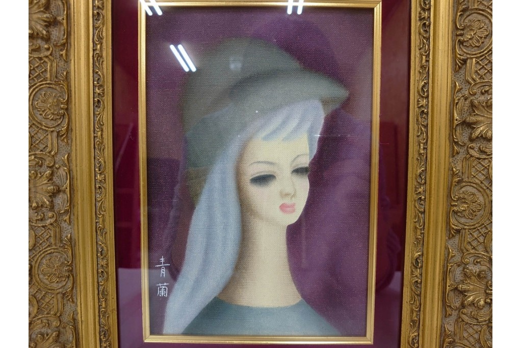 真作　サイン入り　東郷青児の内弟子 久下塚青蘭(東郷青蘭)　SMサイズ　女性像の油彩絵画　(R-084961)