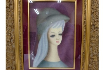 真作　サイン入り　東郷青児の内弟子 久下塚青蘭(東郷青蘭)　SMサイズ　女性像の油彩絵画　(R-084961)