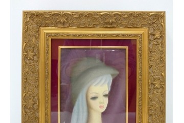 真作　サイン入り　東郷青児の内弟子 久下塚青蘭(東郷青蘭)　SMサイズ　女性像の油彩絵画　(R-084961)