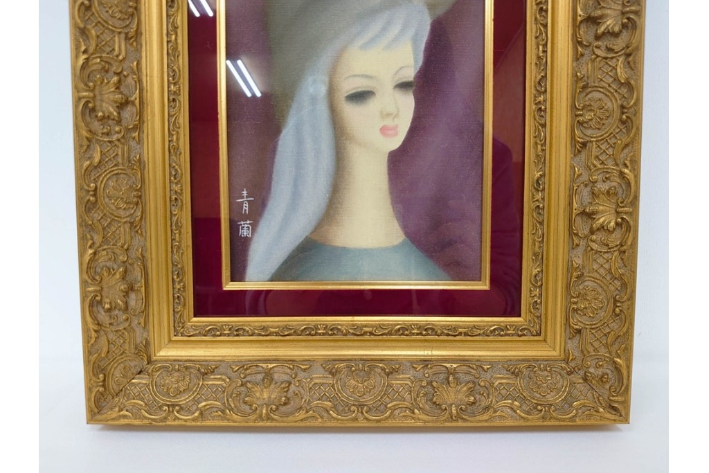 真作　サイン入り　東郷青児の内弟子 久下塚青蘭(東郷青蘭)　SMサイズ　女性像の油彩絵画　(R-084961)