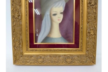 真作　サイン入り　東郷青児の内弟子 久下塚青蘭(東郷青蘭)　SMサイズ　女性像の油彩絵画　(R-084961)